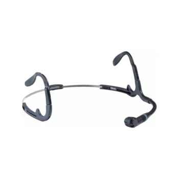 Foto: Mikrofonkapsel am Schwanenhals an einem Kopf-Ohrenbügel in Schwarz