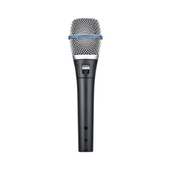Foto: schwarzmetalic farbenes Mikrofon mit silbernem Korb